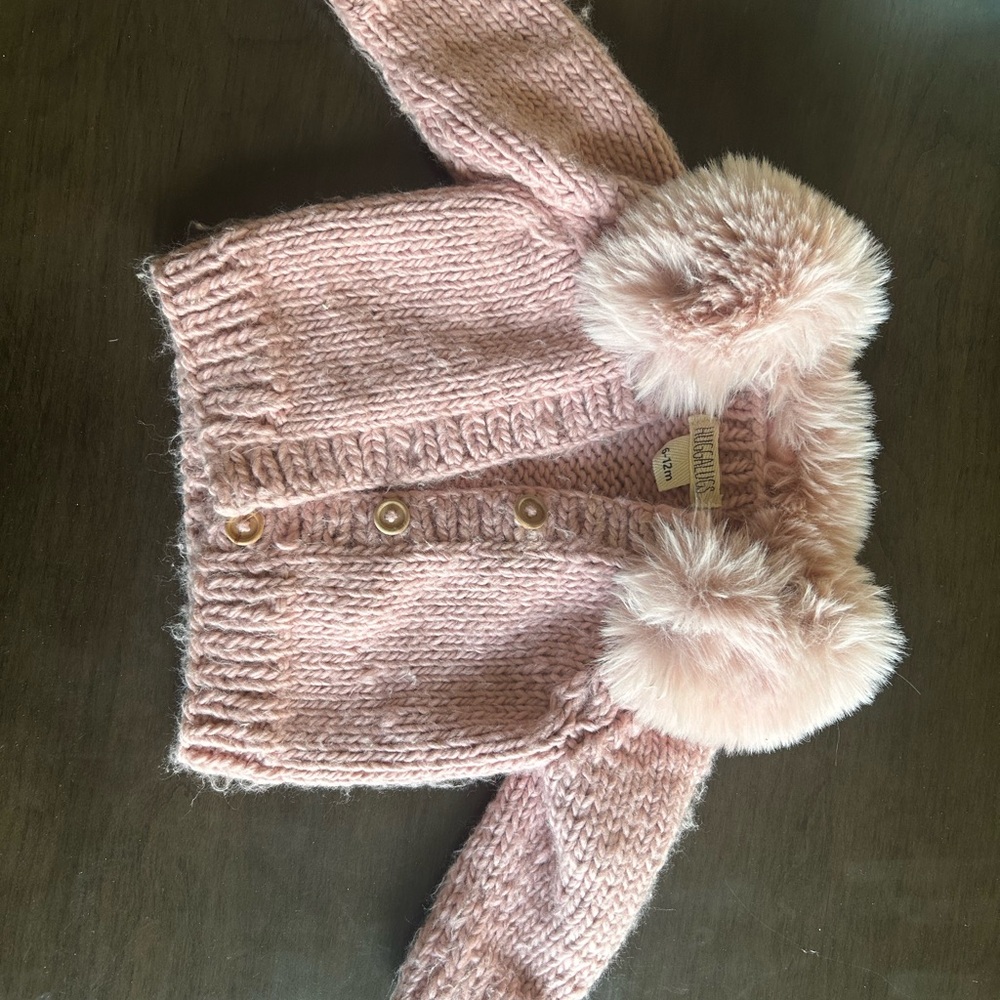 Girls Pink Knit Hat with Faux-Fur Pom Poms